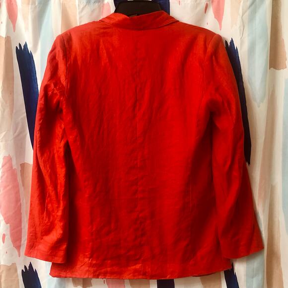 Catherine Malandrino Red Long Sleeve Open Front Linen Blazer Size 6 - Picture 9 of 15